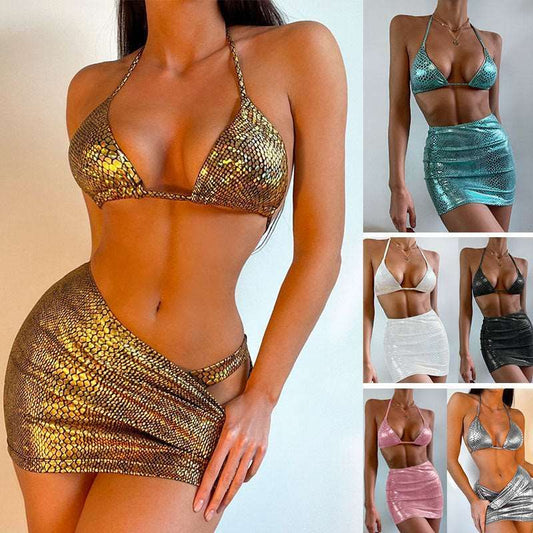 Bathing Bikini Set With Cover Up Skirt Summer Swimsuit - buyhub express