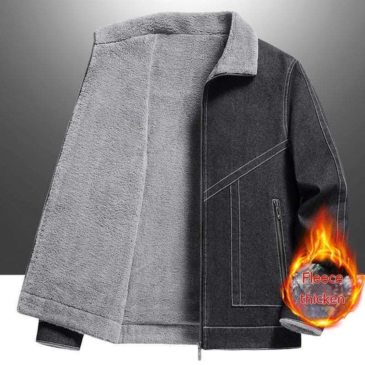 Denim Men's Fleece-lined Thickened Korean Style Lapel Youth Casual Jacket - buyhub express