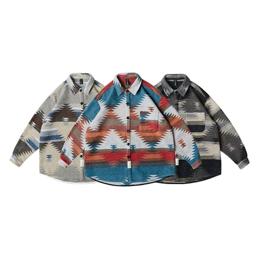 Ethnic Style Lapel Woolen Shirt Fashion Trendy Tops Men - buyhub express