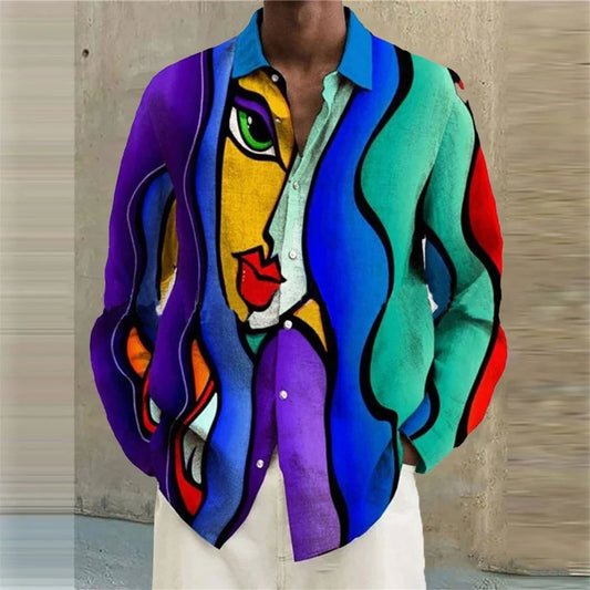 Fashion Casual Printing Shirt Men's Long Sleeve - buyhub express