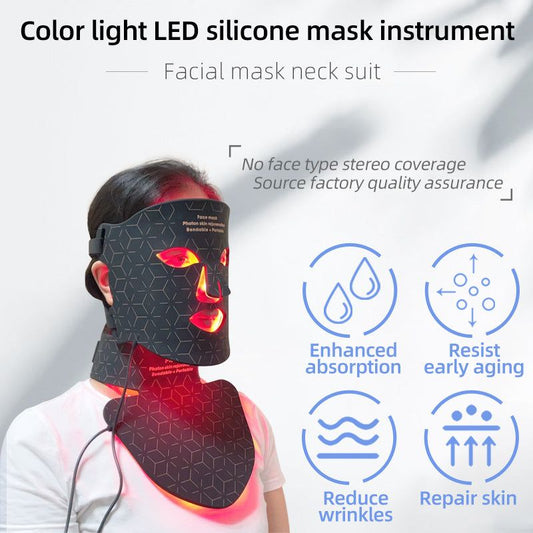 LED Silicone Mask Facial Neck Red Blue Light Household Skin Rejuvenation Mask - buyhub express