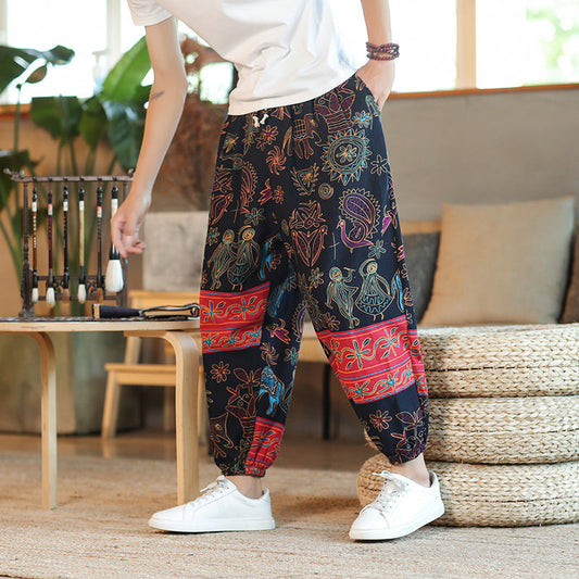 Men's Thin Breathable Cotton And Linen Casual Cropped Harem Pants - buyhub express