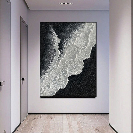 Modern Abstract Hand Painted Wall Decor Art Poster Ocean Seaside Thick Gray And Black Oil Painting Simple Design Wall Art, Unframed. - buyhub express