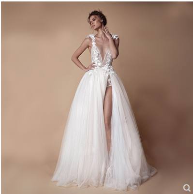 Open Back Light Bridal Tail Wedding Dress - buyhub express