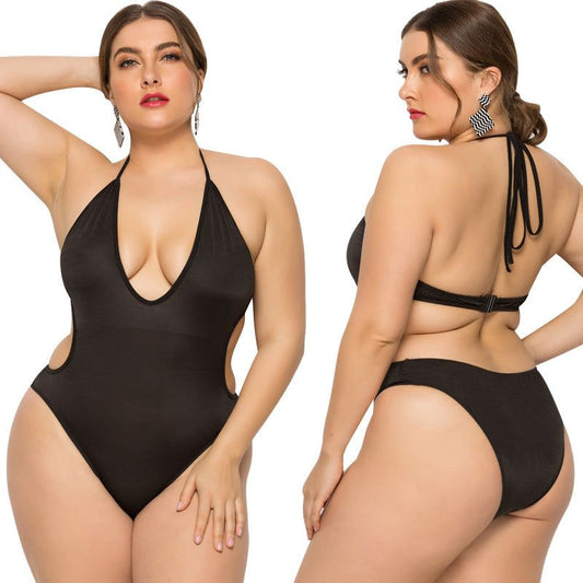 Plus Size Sling Deep V-neck Thin One-piece Skirt Swimwear - buyhub express