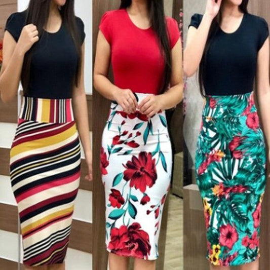 Printed Office Midi Pencil Dress Large Women Dress - buyhub express