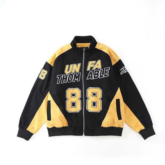 Retro Alphabet Digital Heavy Embroidery Motorcycle Jacket Men And Women High Street Stitching Racing Suit - buyhub express