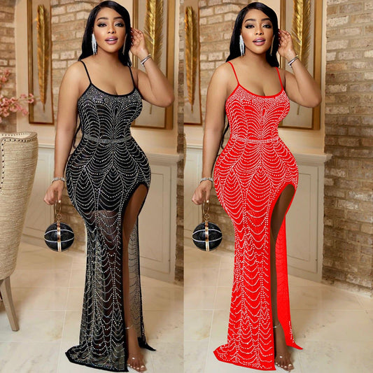 Rhinestone Sling Party Dress Women - buyhub express