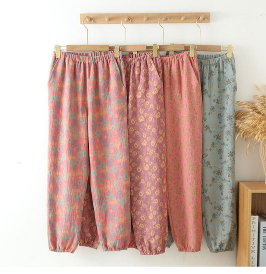 Spring And Autumn Yarn-dyed Pure Cotton Home Trousers For Women - buyhub express