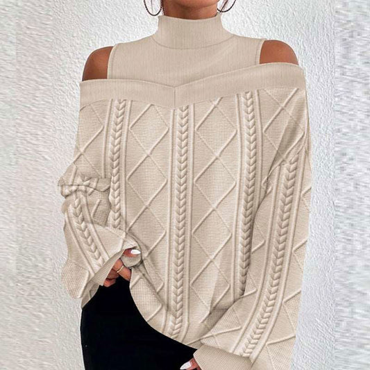 Twist Patchwork Cold-shoulder Long-sleeved Top - buyhub express