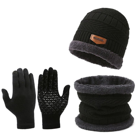 Winter Scarf Gloves Three-piece Set Fleece-lined Warm Knitted Hat - buyhub express