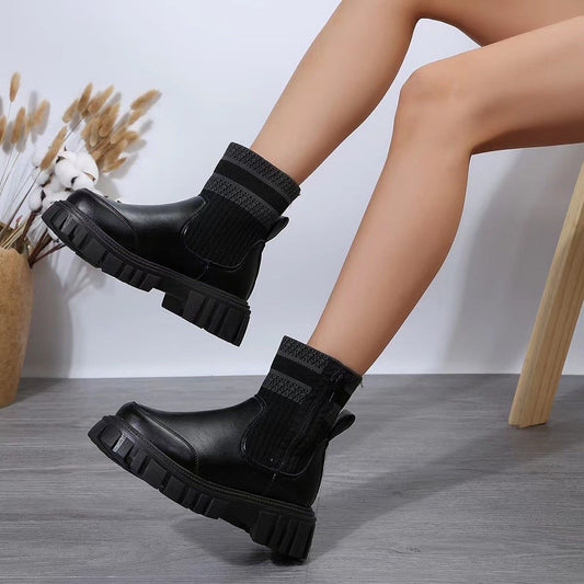 Women's Fashionable Knitted Women's Middle Boots - buyhub express